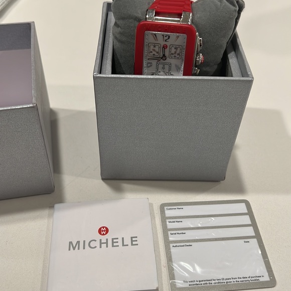 Used Michele Sports Watch, Red-Silver/ Red Jelly Park Bean Mww06l000011 Watch